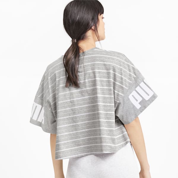 Rebel Striped Short Sleeve Women's Tee, Light Gray Heather, extralarge-AUS
