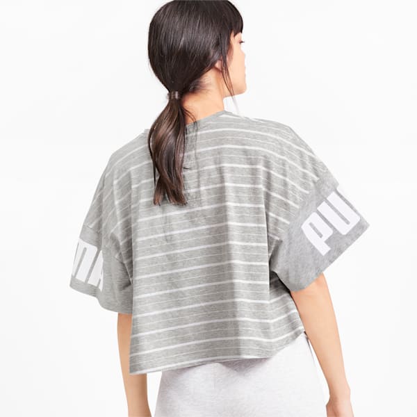 Rebel Striped Short Sleeve Women's Tee, Light Gray Heather, extralarge-IND