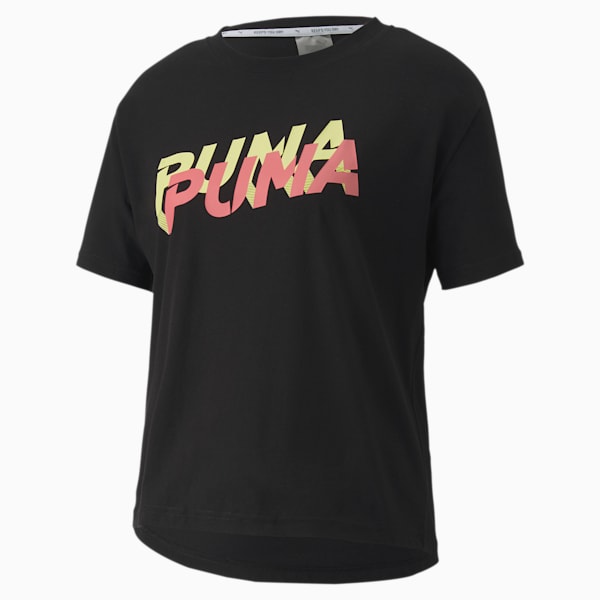 Modern Sports Women's Logo Tee, Puma Black-Sunny Lime, extralarge