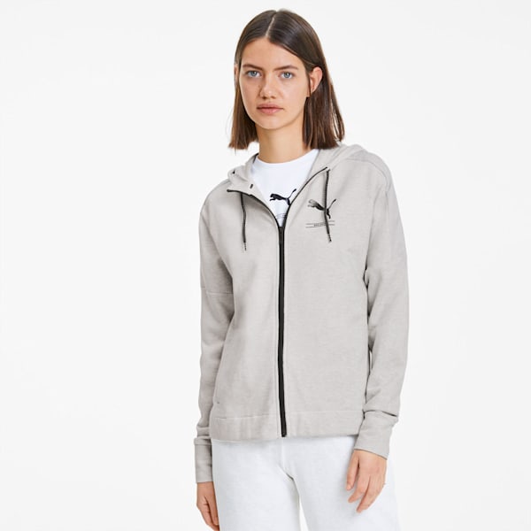 NU-TILITY Women's Full Zip Hoodie, Puma White Heather, extralarge