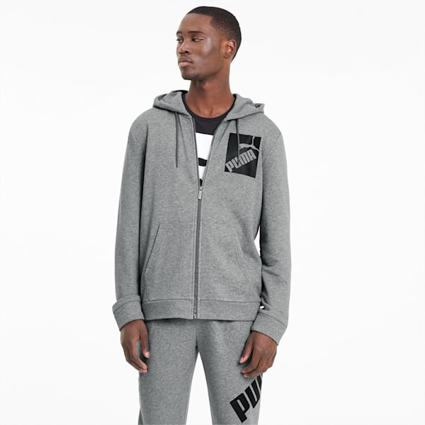 Big Logo Men's Full Zip Hoodie, Medium Gray Heather, extralarge