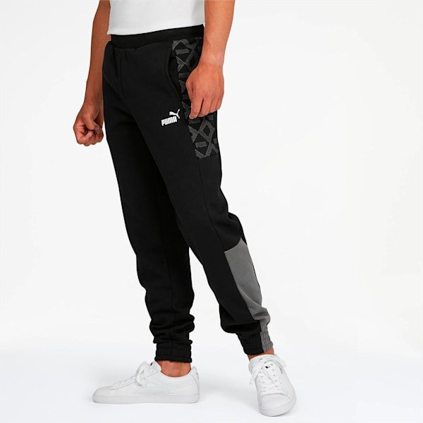 Logo AOP Pack Men's Sweatpants, Cotton Black, extralarge