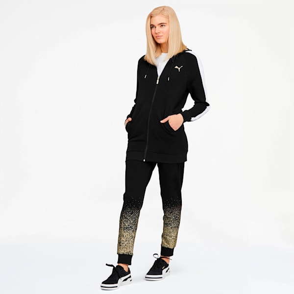 Glitz Women's Full Zip Hoodie, Puma Black-Puma White-Gold, extralarge