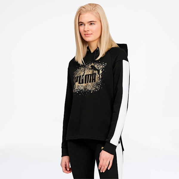 Glitz Women's Hoodie, Puma Black-Puma White-Gold, extralarge
