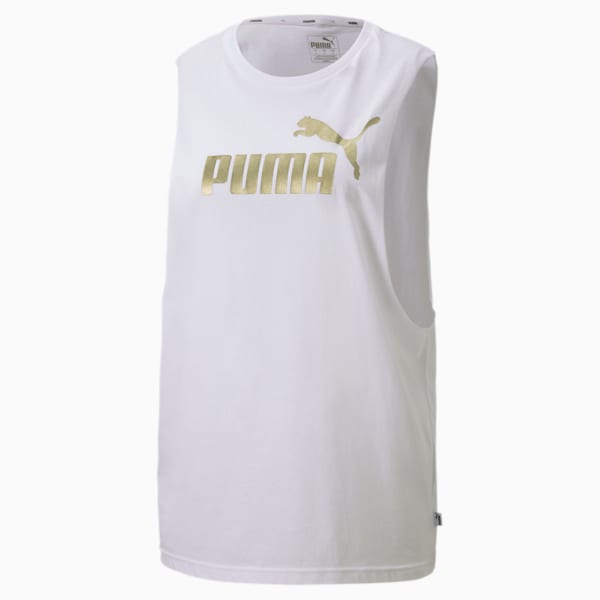 Essentials+ Metallic Women's Cut Off Tank, Puma White-Gold, extralarge