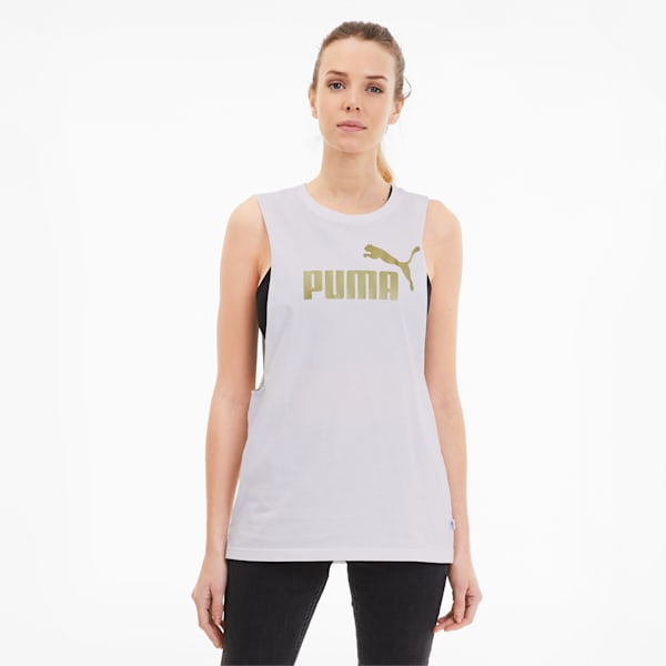 Essentials+ Metallic Women's Cut Off Tank, Puma White-Gold, extralarge