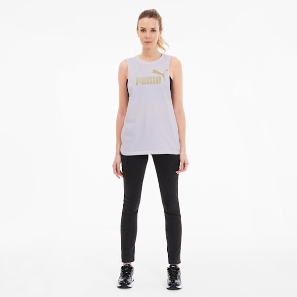 Essentials+ Metallic Women's Cut Off Tank, Puma White-Gold, extralarge