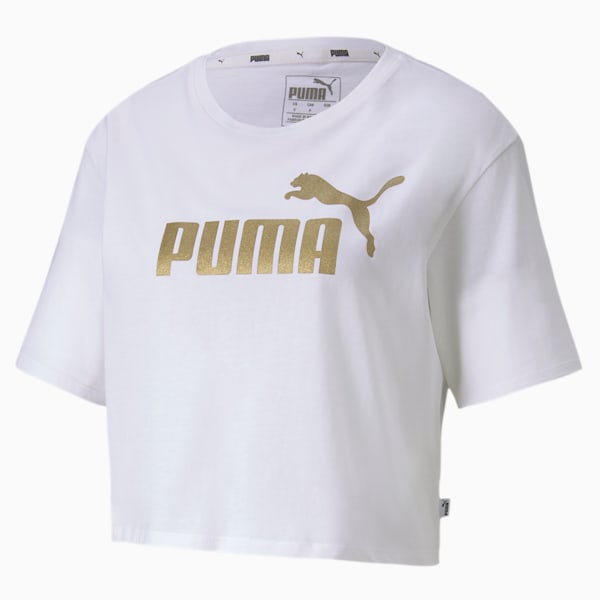 ESS+ ウィメンズ クロップド Tシャツ 半袖, Puma White-Gold, extralarge-JPN