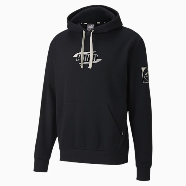 Rebel Regular Fit Men's Hoodie, Puma Black-Vaporous Gray, extralarge-IND