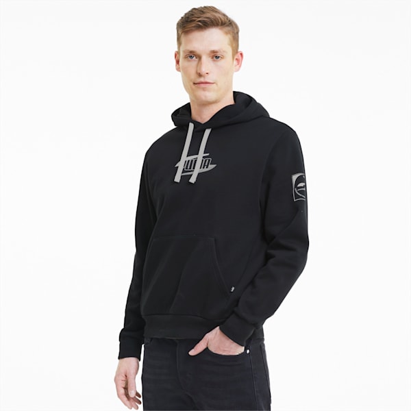 Rebel Regular Fit Men's Hoodie, Puma Black-Vaporous Gray, extralarge-IND