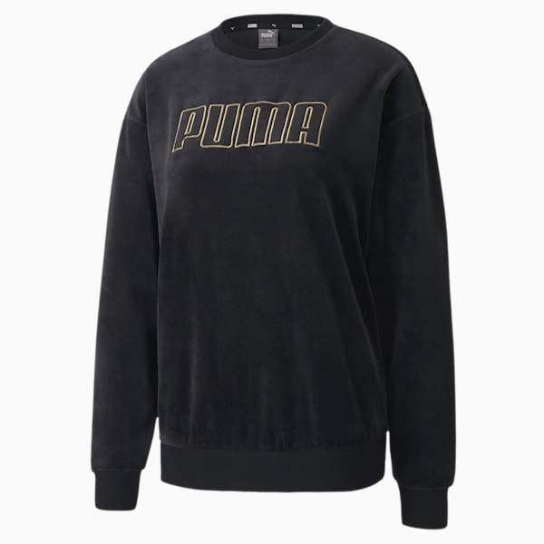 Modern Basics Women's Velour Crewneck Sweatshirt, Puma Black-Gold, extralarge