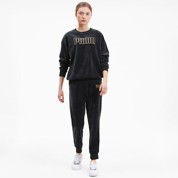 Modern Basics Women's Velour Crewneck Sweatshirt, Puma Black-Gold, extralarge