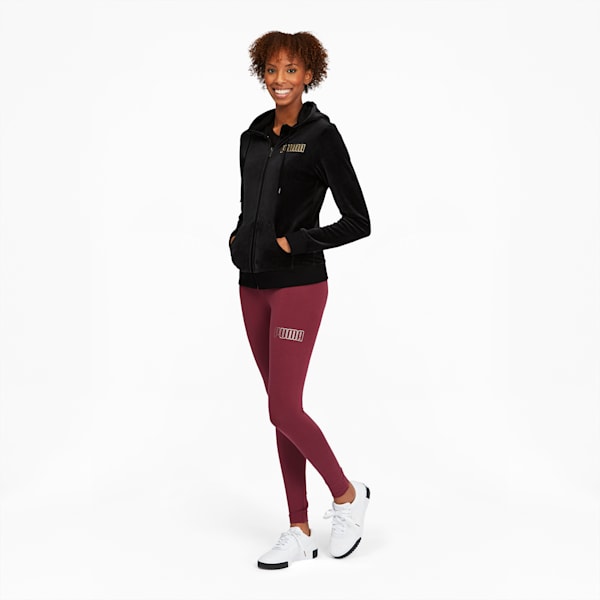 Modern Basics Women's Velour Full Zip Hoodie, Puma Black-Gold, extralarge