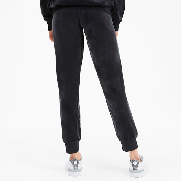 Modern Basics Velour Regular Fit Knitted Women's Pants, Puma Black-Gold, extralarge-IND