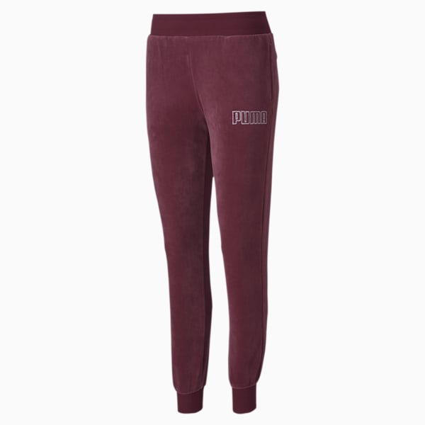 Modern Basics Women's Velour Pants, Burgundy-Silver, extralarge