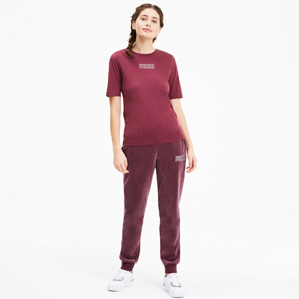 Modern Basics Women's Velour Pants, Burgundy-Silver, extralarge