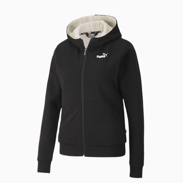 Essentials+ Women's Sherpa Full Zip Hoodie, Puma Black, extralarge