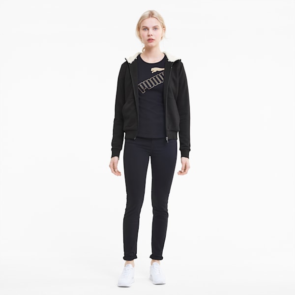 Essentials+ Women's Sherpa Full Zip Hoodie, Puma Black, extralarge