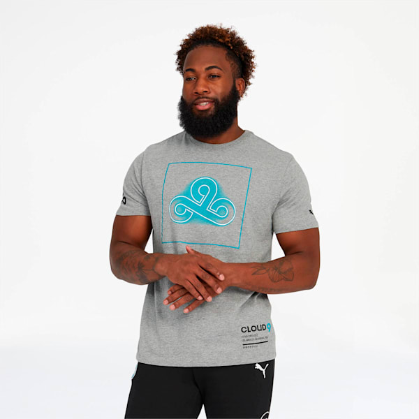 PUMA x CLOUD9 End of the Line Tee, Gray Heather-Hawaiian Ocean, extralarge