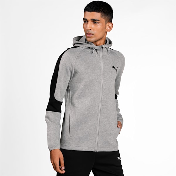 Evostripe Core Full-Zip Slim Fit Men's Hoodie, Medium Gray Heather, extralarge-IND