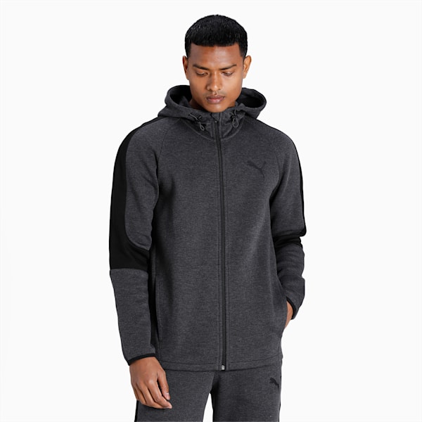 Evostripe Core Full-Zip Slim Fit Men's Hoodie, Dark Gray Heather, extralarge-IND