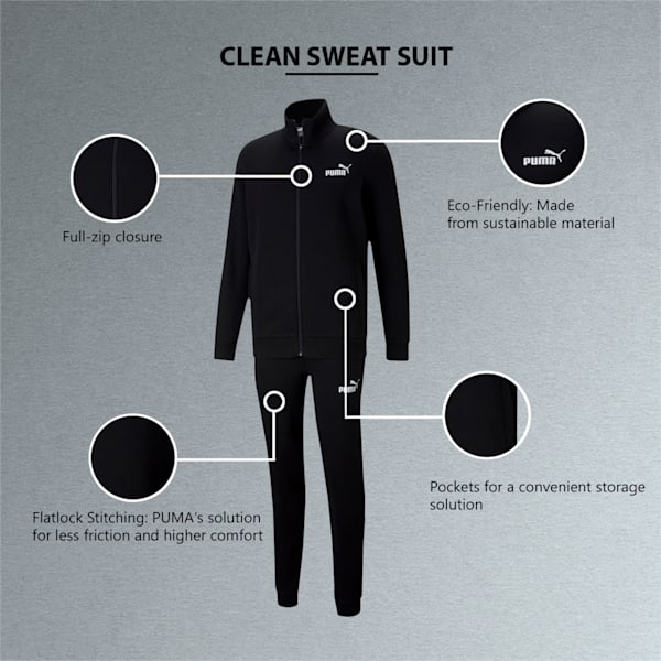 Clean Slim Fit Men's Track Suit, Puma Black, extralarge-IND