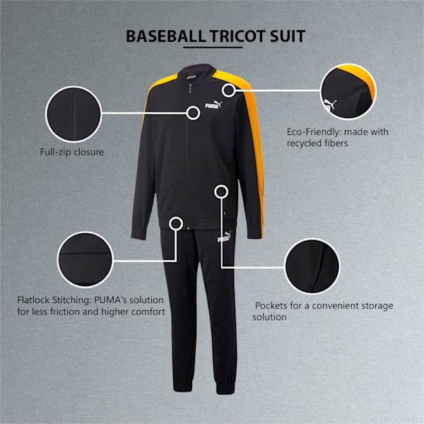 Baseball Tricot Men's Regular Fit Track Suit, Puma Black-Tangerine, extralarge-IND