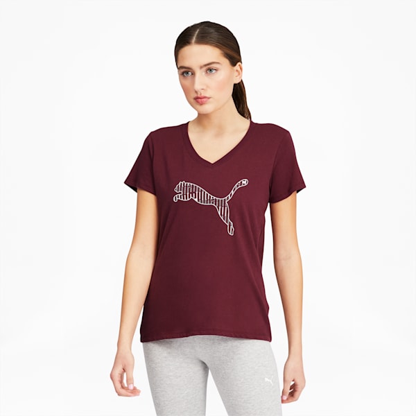 Striped Cat Women's Tee, Burgundy, extralarge