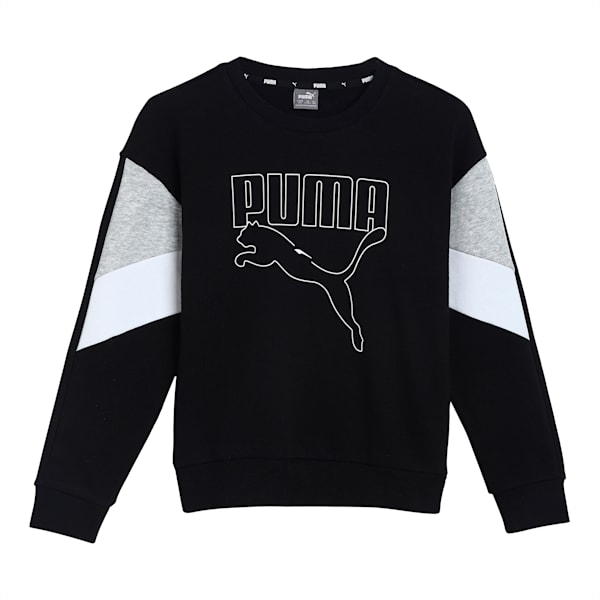 Rebel Crew Neck Youth Sweater, Puma Black, extralarge-IND