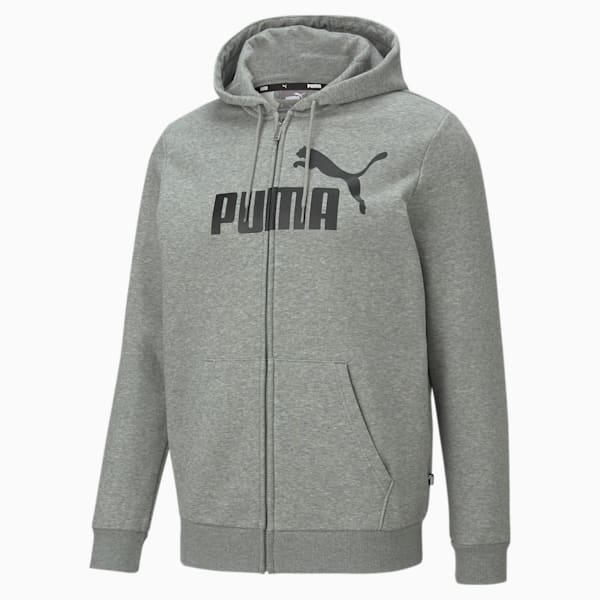 Essential Big Logo Full-Zip Regular Fit Men's Hoodie, Medium Gray Heather, extralarge-IND