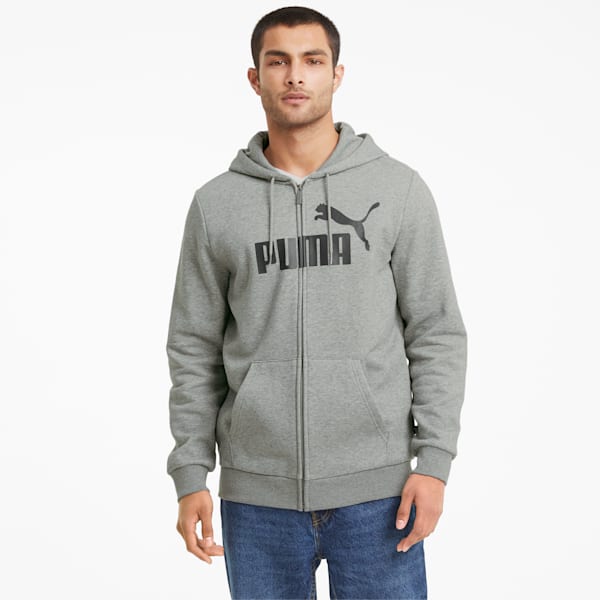Big Logo Full-Zip Regular Fit Men's Hoodie, Medium Gray Heather, extralarge-IND