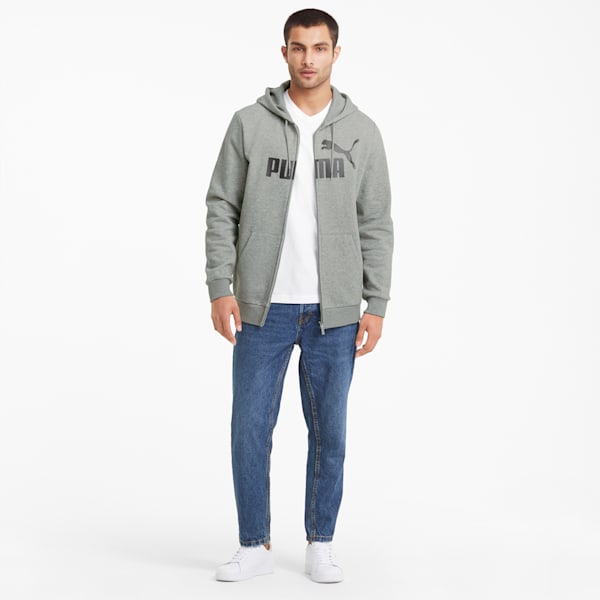 Essential Big Logo Full-Zip Regular Fit Men's Hoodie, Medium Gray Heather, extralarge-IND