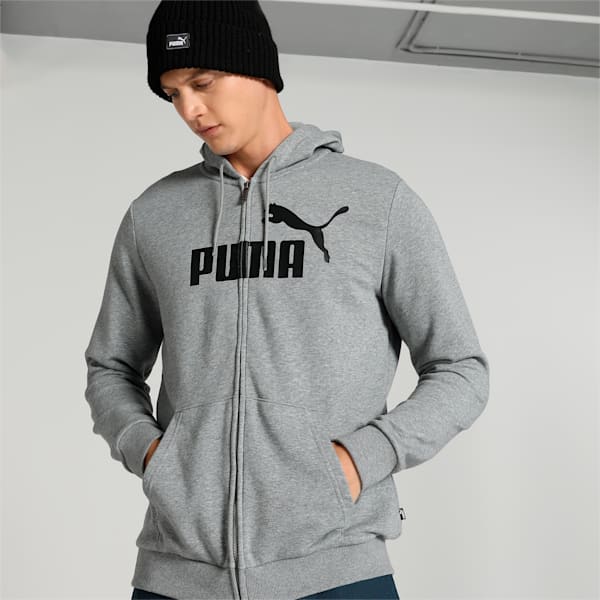 Big Logo Full-Zip Regular Fit Men's Hoodie, Medium Gray Heather, extralarge-IND