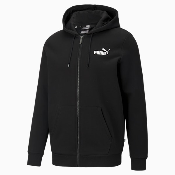 Sudadera con capucha y logotipo Essentials con cremallera completa para hombre, Puma Black, extralarge