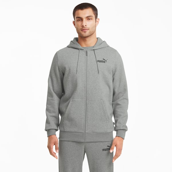 Essentials Full-Zip Logo Men's Hoodie, Medium Gray Heather, extralarge-GBR