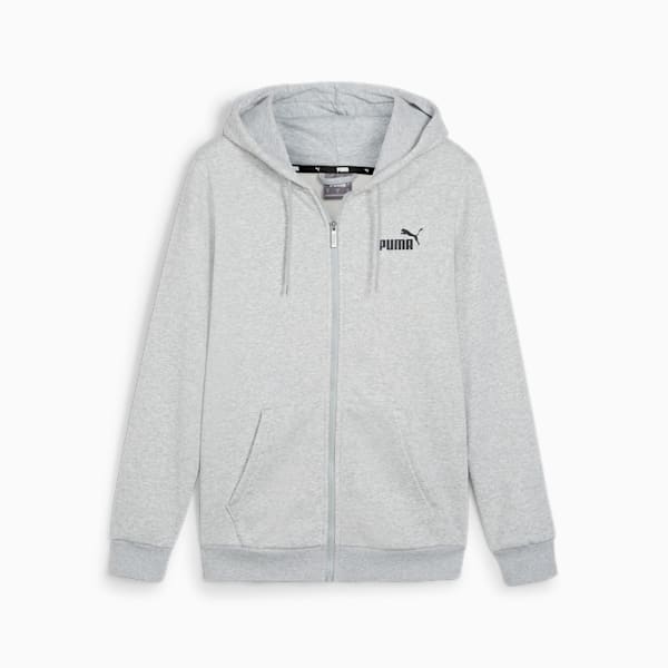 Small Logo Full-Zip Regular Fit Men's Hoodie, Light Gray Heather, extralarge-IND