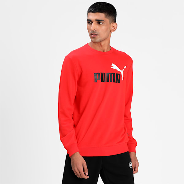 Essentials+ Two-Tone Big Logo Crew Men's Sweat Shirt, High Risk Red, extralarge-IND