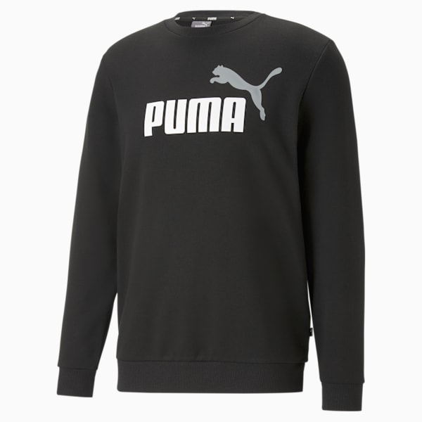 Essentials+ Two-Tone Big Logo Crew Men's Sweat Shirt, PUMA Black-puma white, extralarge-IND