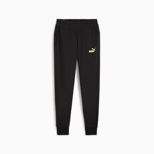 Two-Tone Logo Men's Pants, PUMA Black-lime sheen, extralarge-IND