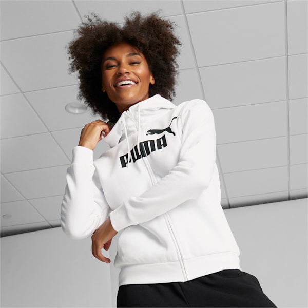 Essentials Logo Full-Zip Women's Hoodie, Puma White