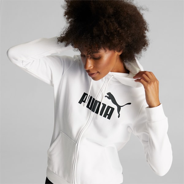 Essentials Logo Full-Zip Women's Hoodie, Puma White