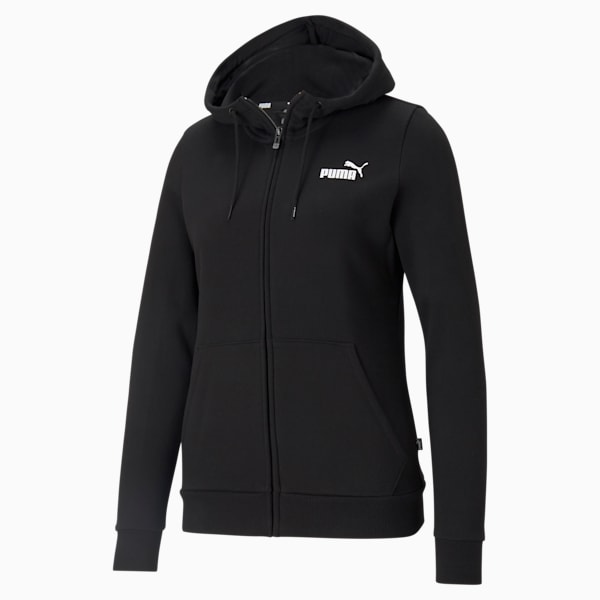 Sudadera con capucha, con cierre completo Essentials para mujer, Puma Black, extralarge