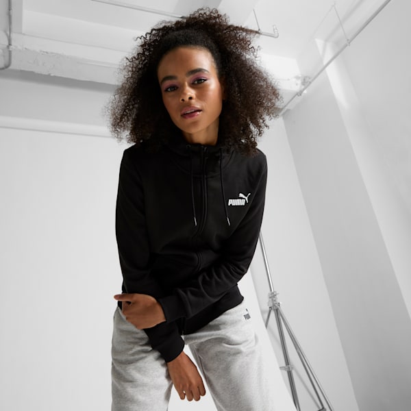 Sudadera con capucha, con cierre completo Essentials para mujer, Puma Black, extralarge
