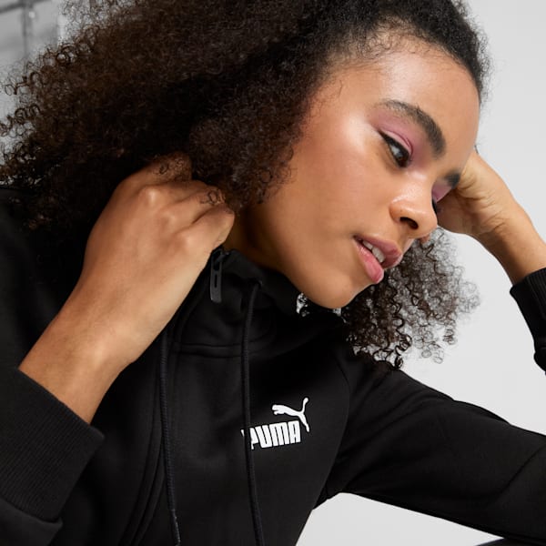 Sudadera con capucha, con cierre completo Essentials para mujer, Puma Black, extralarge