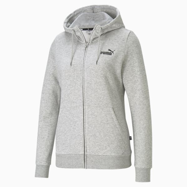 Sudadera con capucha, con cierre completo Essentials para mujer, Light Gray Heather, extralarge