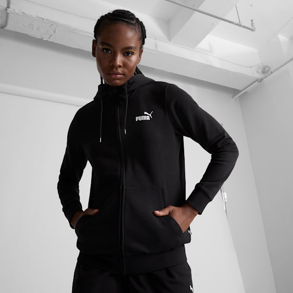 Chaqueta con capucha y cierre completo para mujer Essentials, Puma Black, extralarge