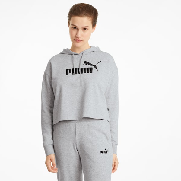 Essential Logo Women's Loose Cropped Hoodie, Light Gray Heather, extralarge-IND