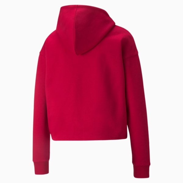 Essential+ Metallic Women's Cropped Relaxed Fit Hoodie, Persian Red-Silver, extralarge-IND