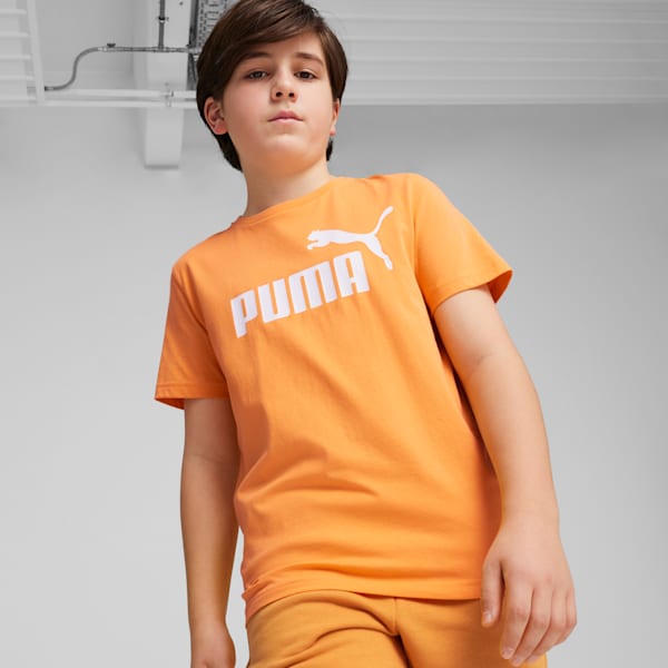 Essentials Logo Boys' Tee, Clementine-PUMA White, extralarge