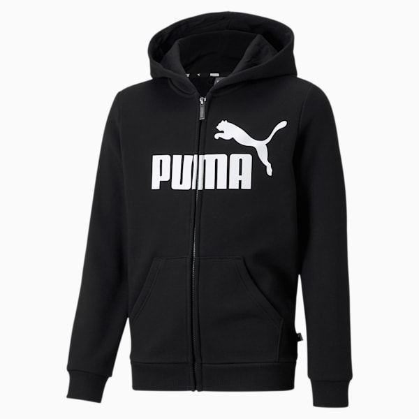 Big Logo Full-Zip Youth Hoodie, Puma Black, extralarge-AUS